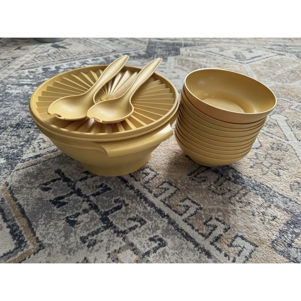 Vintage Golden Yellow Tubberware Salad Bowl Set 14 Piece Set